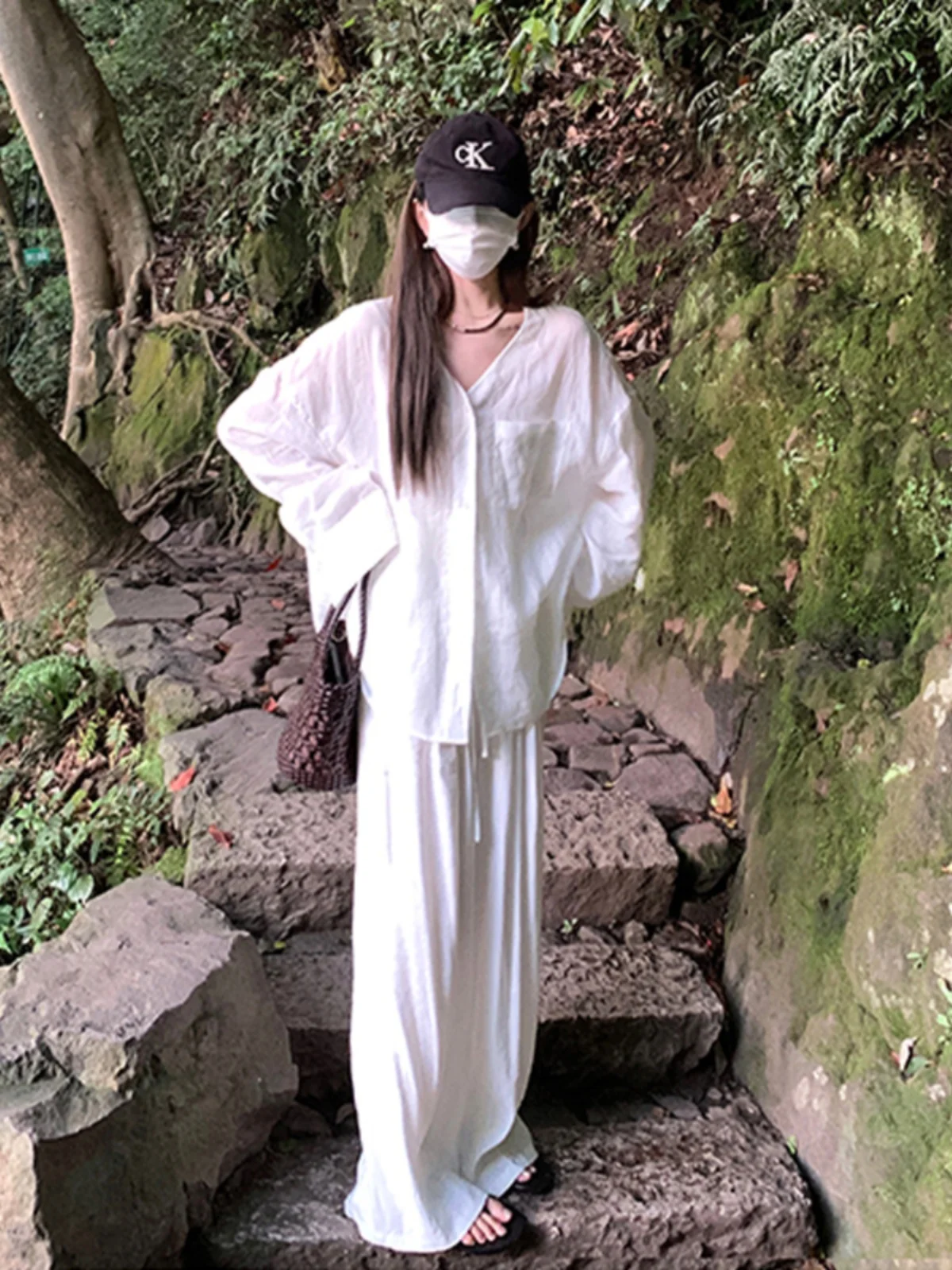 Комплект женских белых льняных рубашек свободная летняя одежда для защиты от