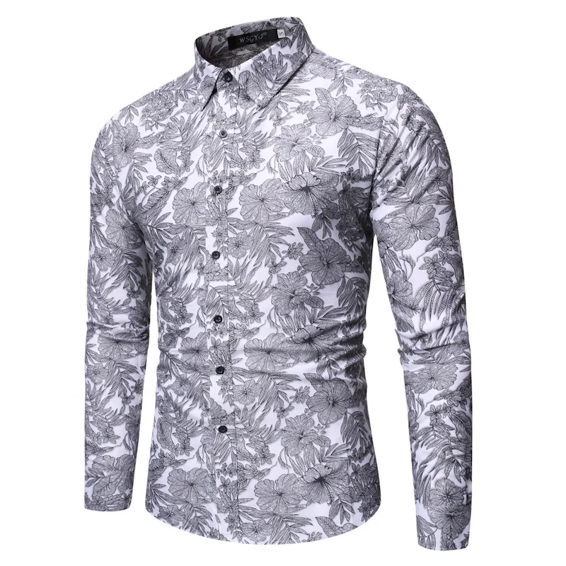 Mattswag Mens Spring Autumn Long Sleeve T Shirts Brand New Flower Printed Breathable Men's Clothing Casual Fashion Camisa Hombre
