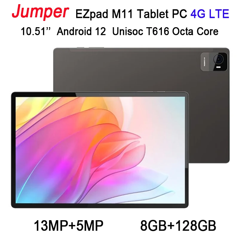 Jumper EZpad M11 Tablet PC 8GB RAM + 128GB ROM Android 12 OS Unisoc T616 Octa Core Dual SIM 4G Network 10.51'' IPS Screen 13MP