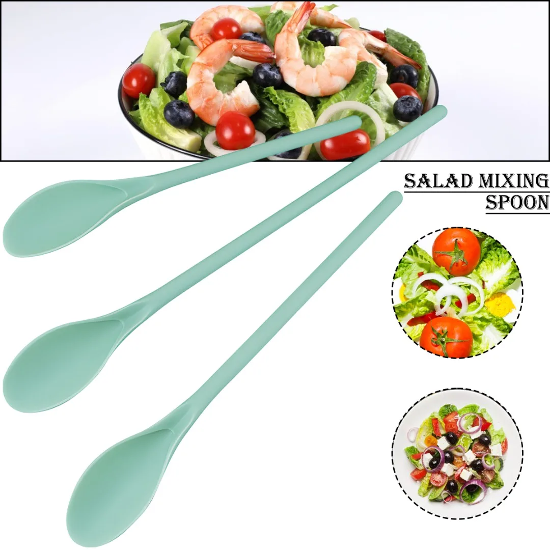 3Pcs Multi-functional Salad Spoon Plastic Salad Blender Spoon Set Server Serving Utensils Home Kitchen Restaurant Dessert Spoons
