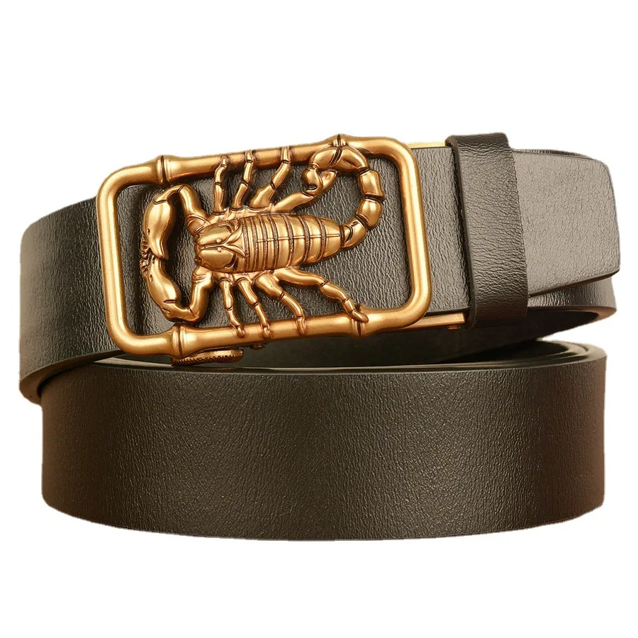 

Men Belt High Quality Scorpion Pattern Alloy Automatic Buckle Genuine Leather Belts For Male Jeans Pants Accessories Fashion
