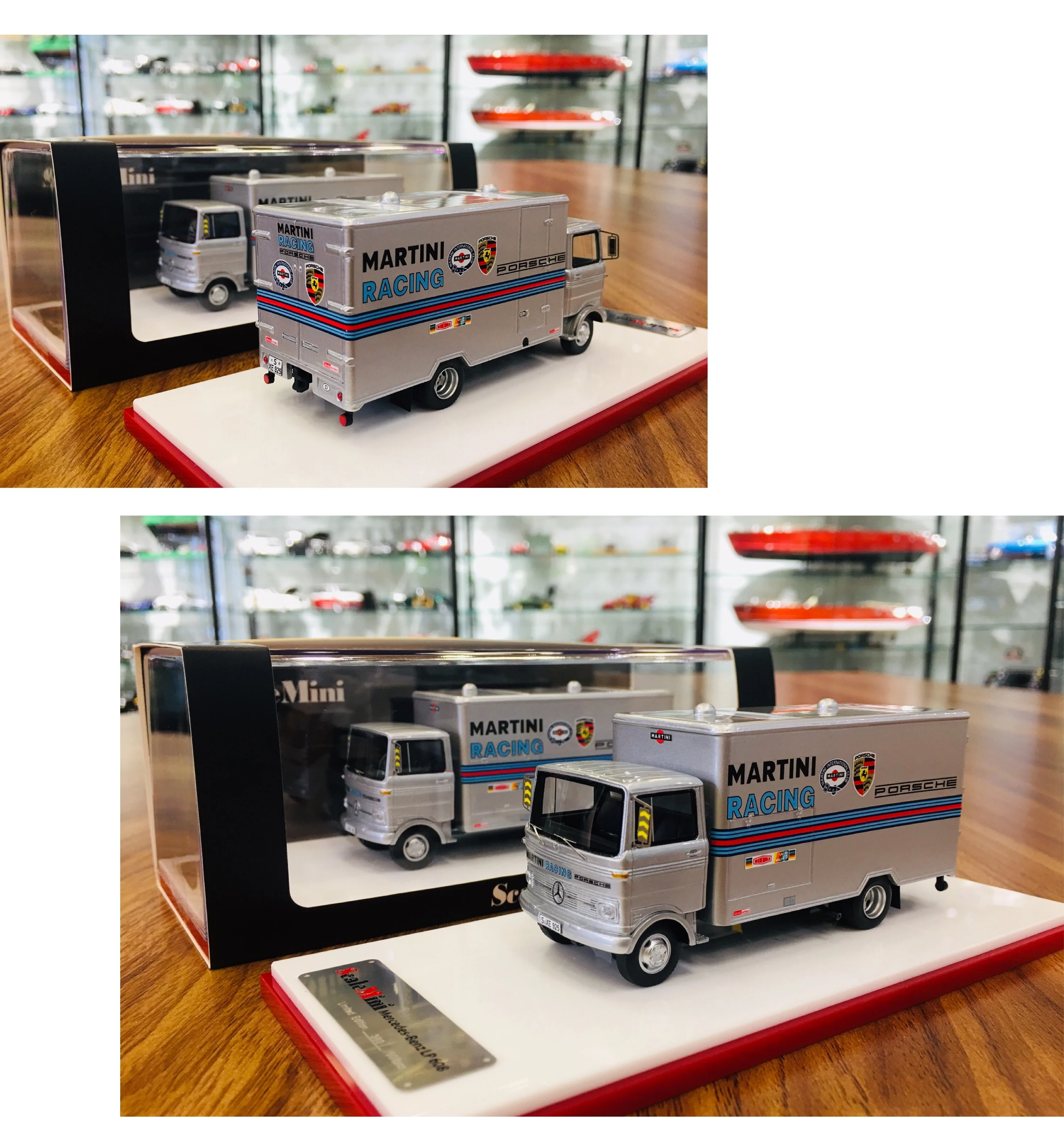 

SM ScaleMini 1:64 Mercedes-Benz LP608 Martini Transporter Truck Truck Resin Car Model Collection Ornament Gift Free Shipping