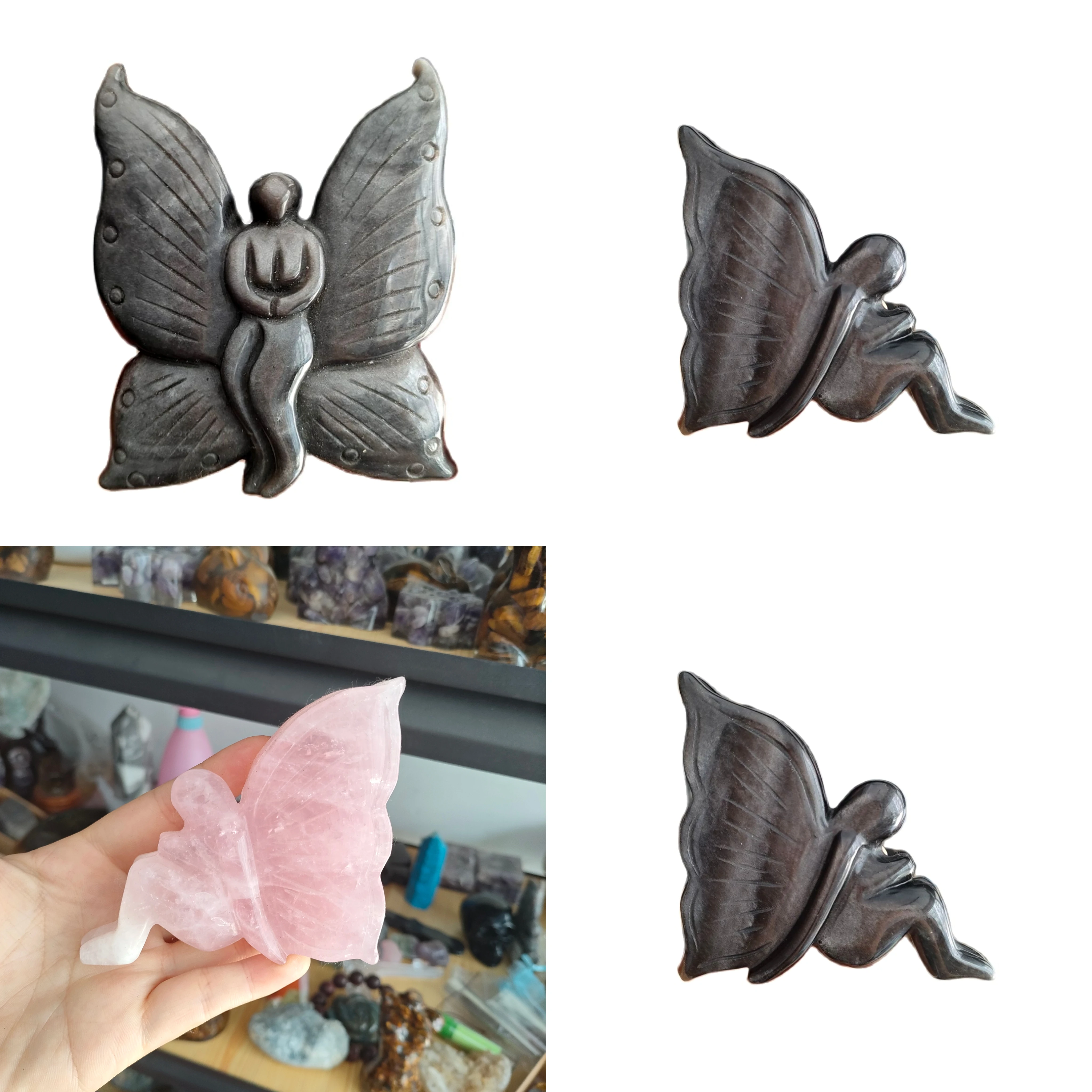 

Big Natural Obsidian Crystal Protection Stone Hand Carved Butterfly Statue Crafts Men Gifts Magic Witch Supplies