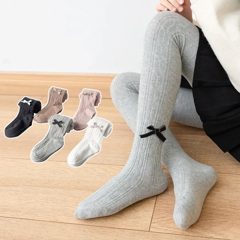 

Теплые хлопковые колготки для девочек, мягкие детские колготки на весну и осень, милые леггинсы с бантиком для принцесс, детские колготки, чулки