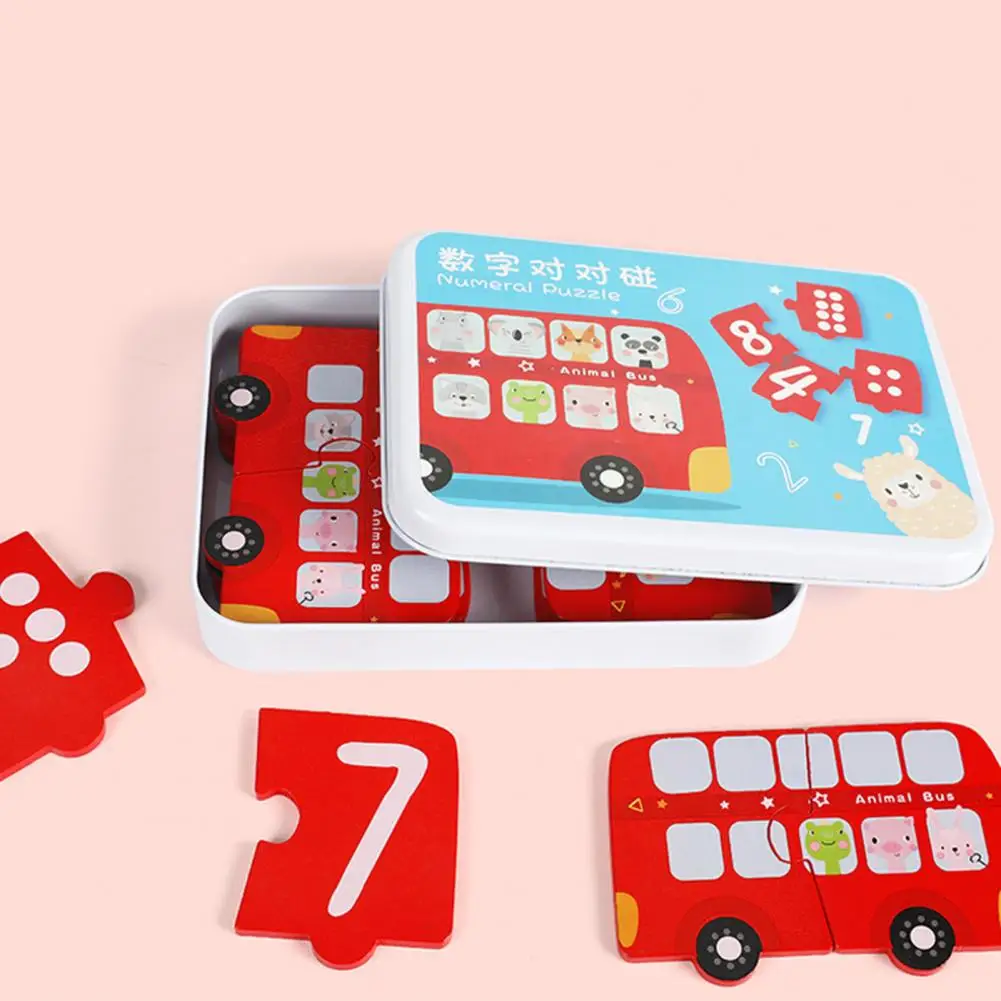 

Baby Learning Toy Wooden Puzzle Game Bus Digital Matching Math Toys for Kids Learning Education Intellectual Development