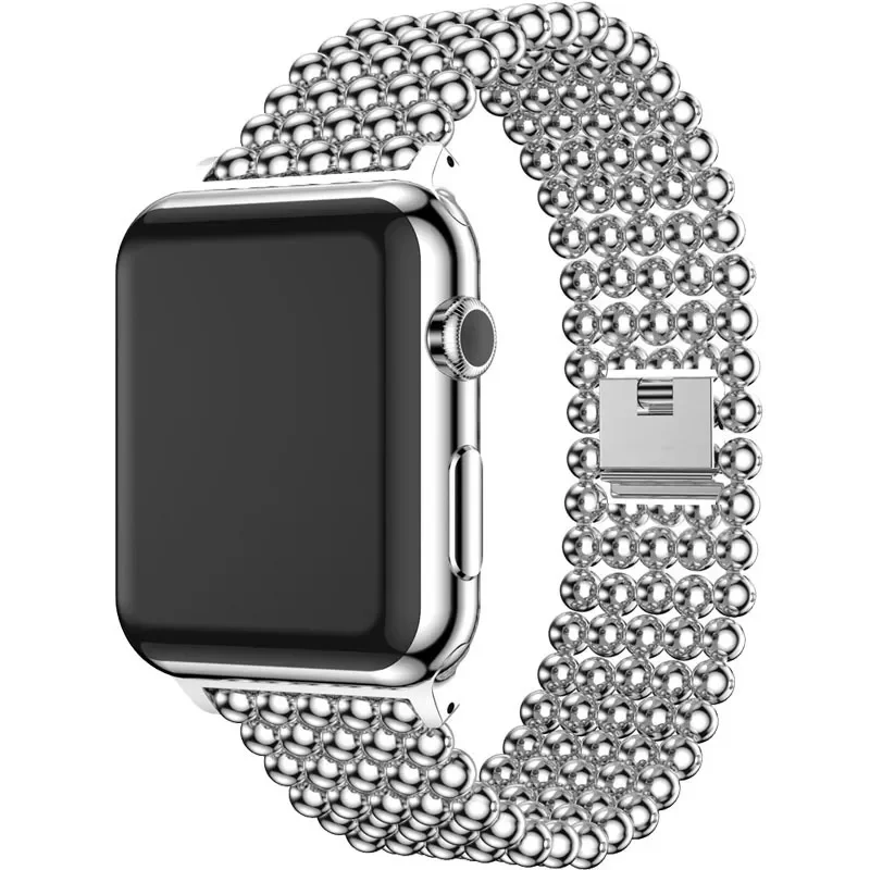 

Band For Apple Watch 38mm 40mm 42mm 44mm 41mm 45mm Fashion Beads Stainless Steel Strap iWatch 3 4 5 6 7 SE Watchband Bracelet
