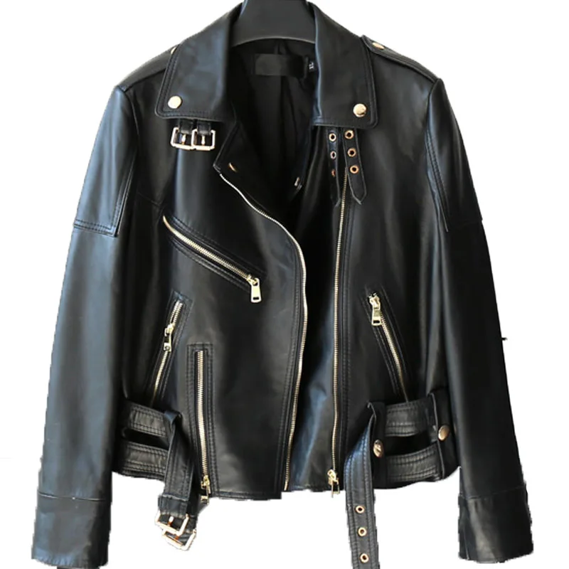 

2021 Ins Short Genuine Leather Jacket Women Motorcycle Sheepskin Coat Female Spring Autumn Leather Coats Mujer Chaqueta FCY1895