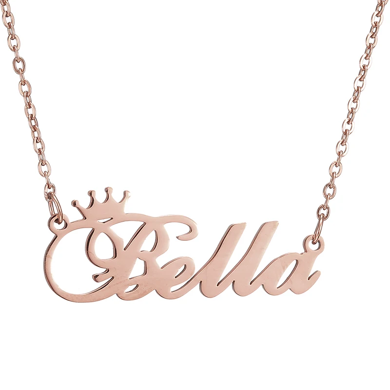 Crown Name Necklaces Stainless Steel Nameplate Pendant Necklace For Women And Men Bella Betty Blessed Birthday Gift | Украшения и