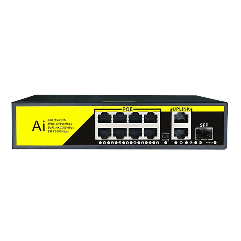 KuWFi 11-портовый гигабитный коммутатор POE 100/1000M 8 + 3-портовый сетевой Poe-коммутатор 48V
