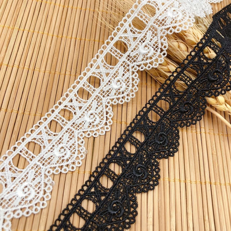 

45Yards White Black Polyester Embroidered Ribbon Lace Appliques Flower Lace Fabric Neckline Trim DIY Sewing Accessories