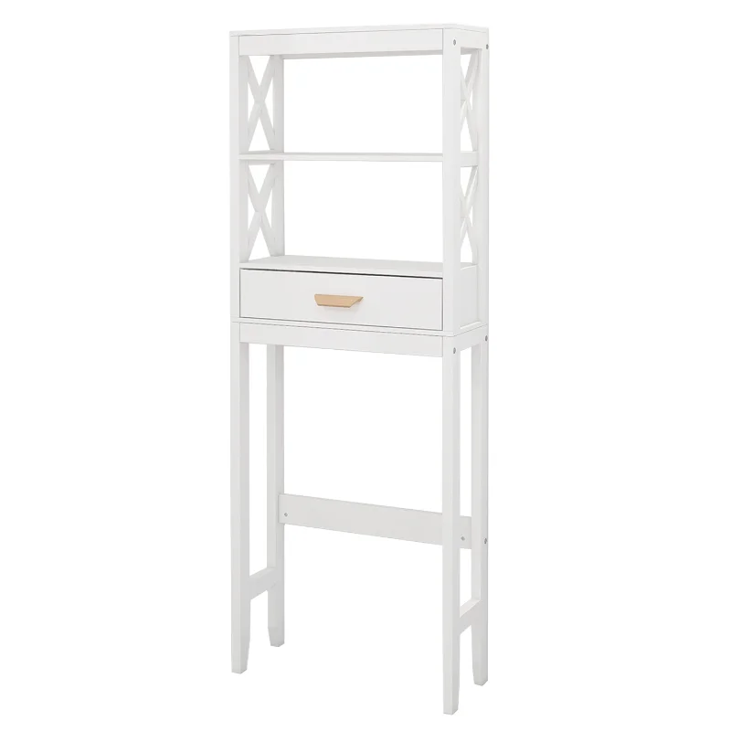 

[Flash Deal]Over-the-Toilet Storage Cabinet White with One Drawer and 2 Shelves Space Saver Bathroom Rack Sturdy and Durable