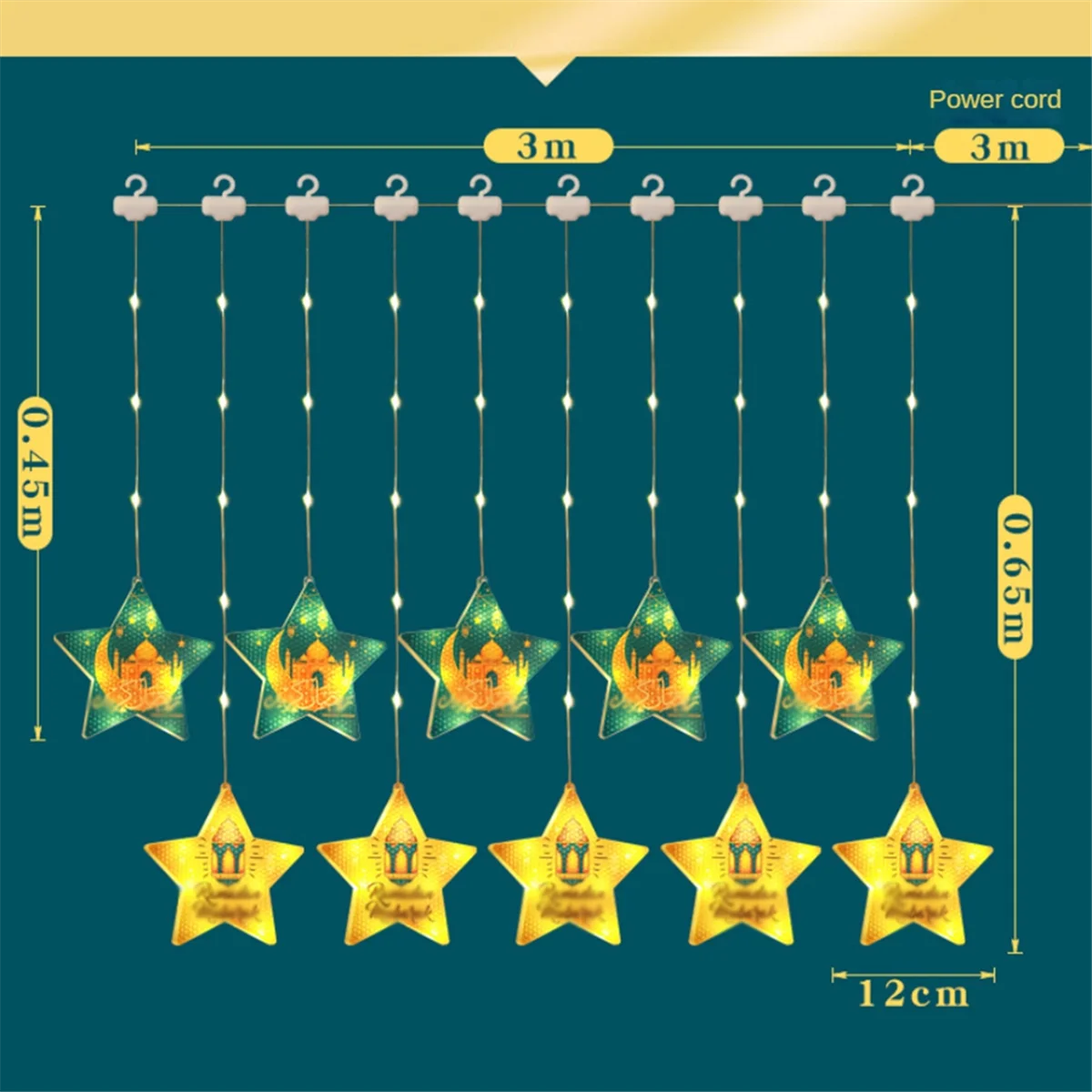 EID Mubarak ramadale Звезда Луна цветные огни струны внутреннее атмосферное украшение