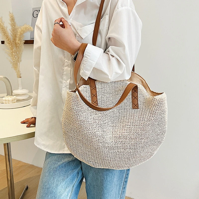 

Summer Tote Large Straw Woven Bag Handbag Shoulder Bag for Camera Water Bottle
