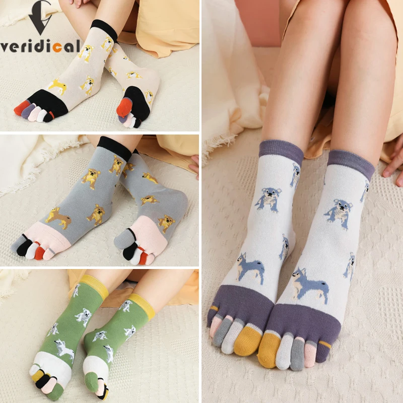 

Cute Short Five Finger Socks Woman Girl Pure Cotton Dog Fashion Colorful Harajuku Happy Socks with Toes Novelty