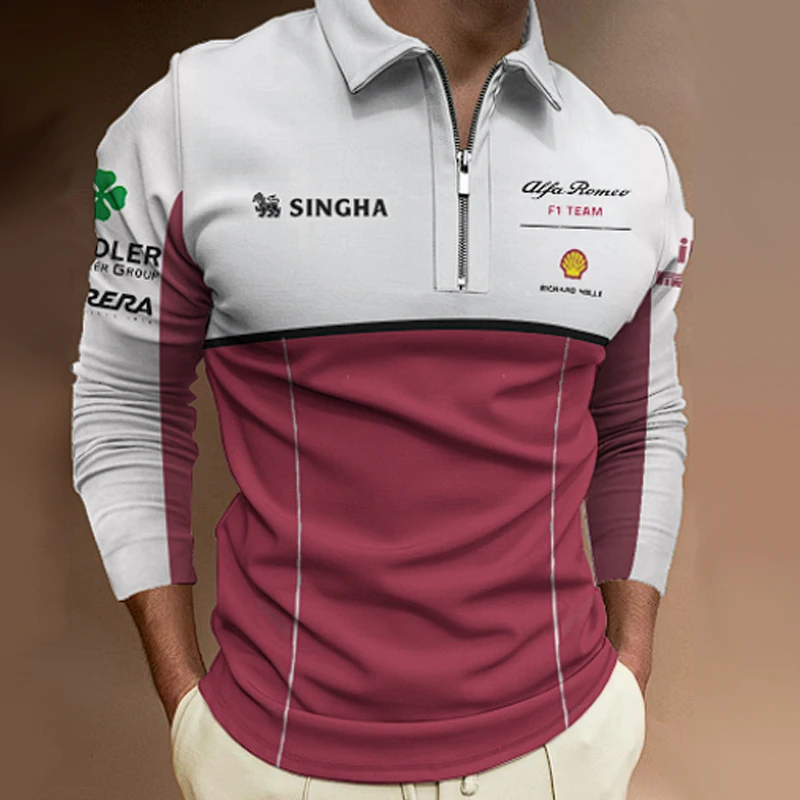 

2022 New F1 Hot Sale Alfa Romeo Racing Outdoor Sports Zipper Collar Men's Women's Formula One Long Sleeve Polo Shirt Tops