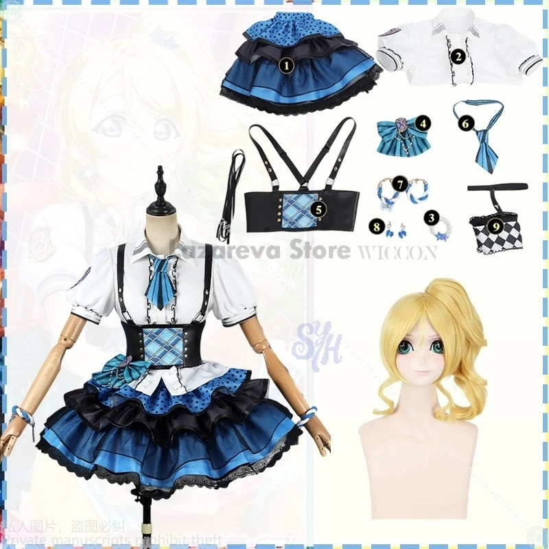Фото Disfraz костюмы на Хэллоуин аниме игра Lovelive косплей костюм ЭлиАйза Bibi Group Kawaii Idol синий торт клетчатый Mujer №2