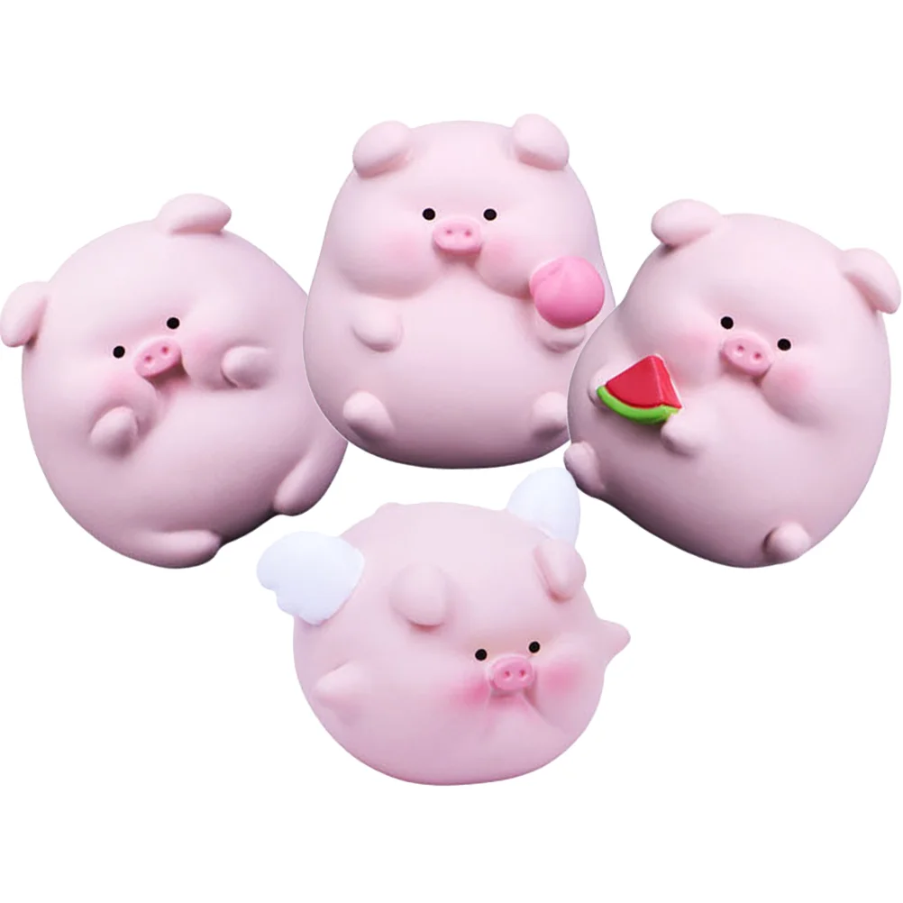 

4 Pcs Piggy Ornament Bookshelf Figurine Desktop Miniature Toys Decorations Figurines Farm Model Resin Office Cars Cake
