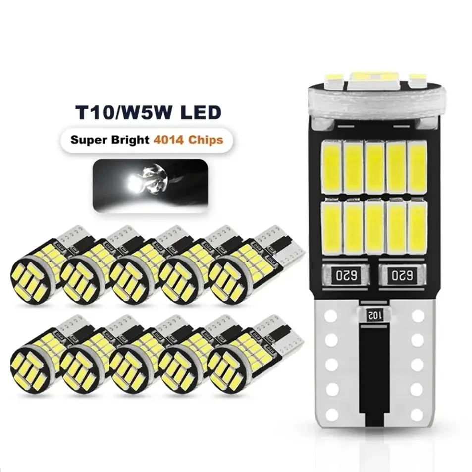 

10 шт. W5W T10 светодиодные лампы Canbus 4014 SMD 6000K 168 194 светодиодные 5w5 салон автомобиля купол для чтения номерного знака сигнальная лампа