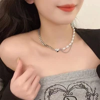 new fashion trend unique design asymmetric elegant delicate pearl love clavicle necklace womens jewelry party gift wholesale