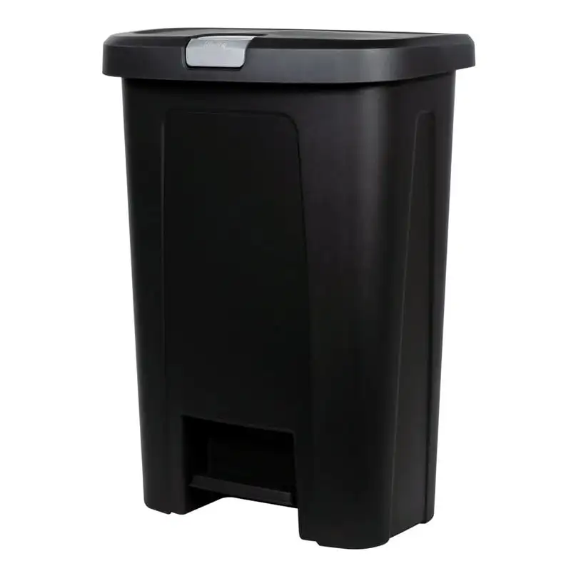

gal Step On Lid Lock Plastic Kitchen Trash Can, Black Black square bathroom trash can Trash can bedroom Outdoor trash can Bathro