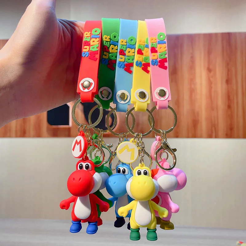 

Games Super Mario Bros Dinosaur Keychains Yoshi Anime Figures Toys Cartoon Bag Pendant Car Keyring Childrens Girl Birthday Gifts