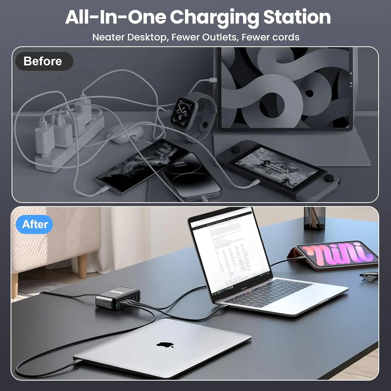 Фото Зарядная станция GaN 600 Вт с несколькими портами USB-C, быстрое зарядное устройство 140 Вт PD PPS с одним портом для MacBook, iPhone, Pixel, ноутбуков и Android №4