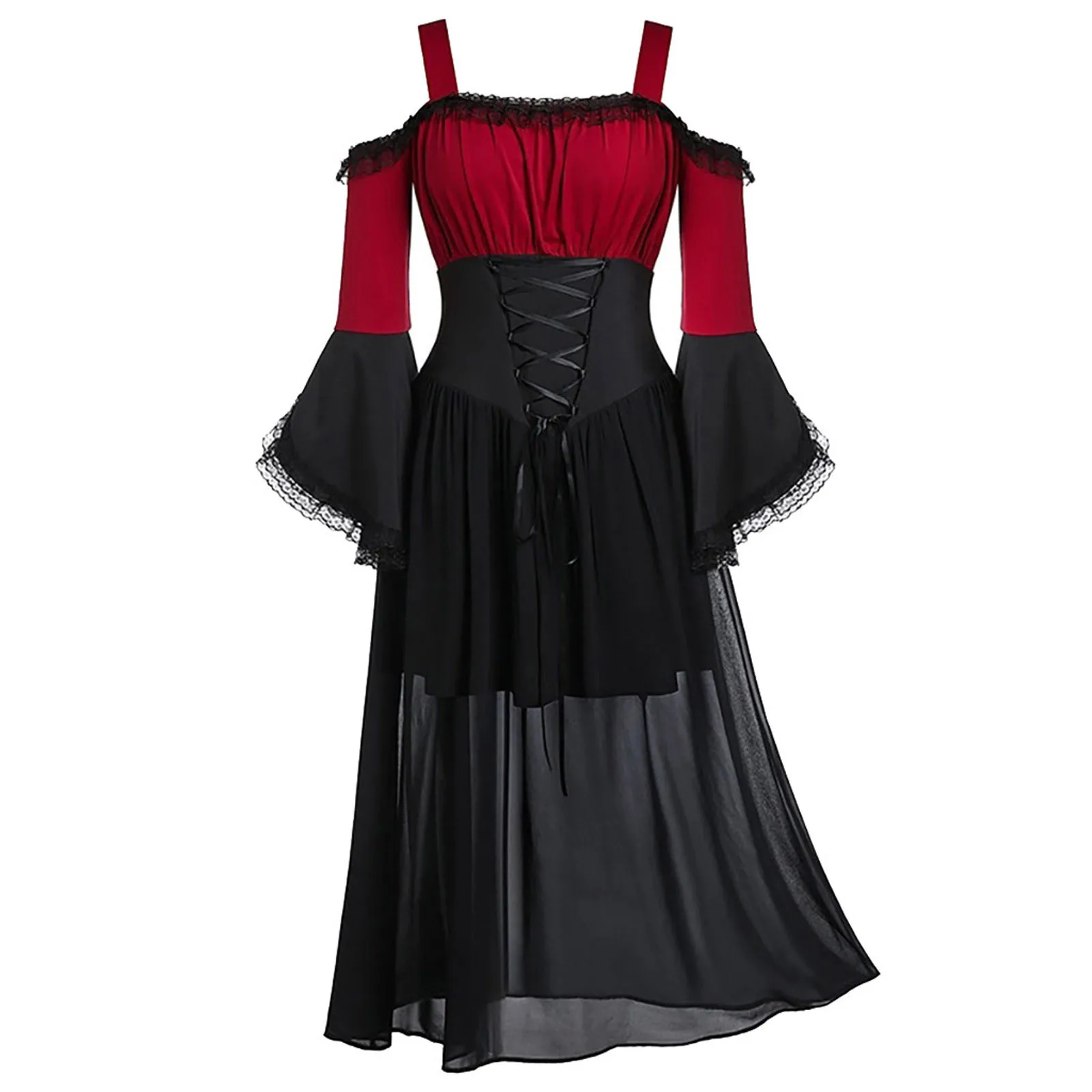 

Women Vintage Long Sleeved Off Shoulder Lace Up Bandage Long Dress
