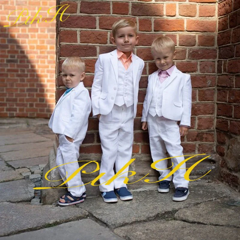 White Boys Suit 3 Piece Formal Jacket Pants Vest Slim Fit Dress Wedding Tuxedo Kids Blazer Trousers conjuntos de blazer