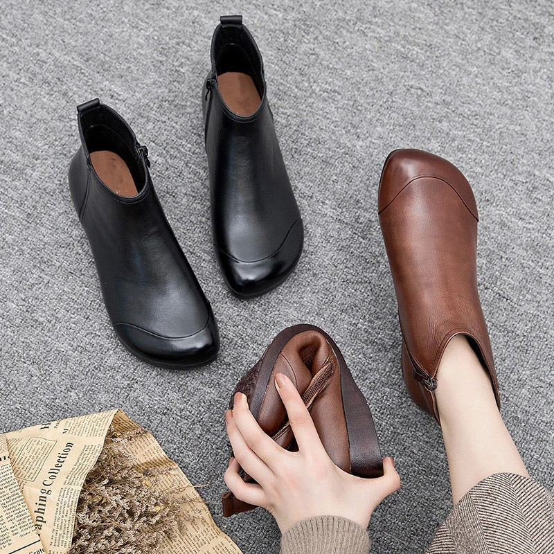 

Winter Flat Women Shoes Ankle Boots Retro Casual Plus Size Short Boots Female Zipper Solid Color Warm Flats Boots plus size 43
