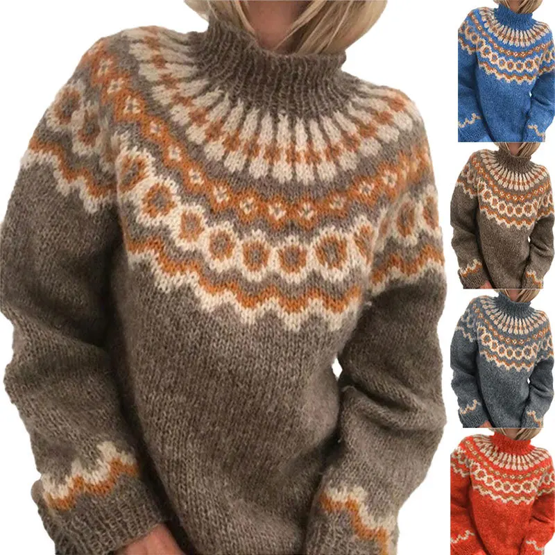 

Autumn and winter new women's turtleneck pullover thick needle jacquard sweater women's knitted top