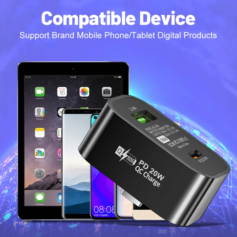 

Type-c Square Fire-resistant PC Extender Universal PD 20W+USB A Charging Adapter Support For Branded Phones/tablets