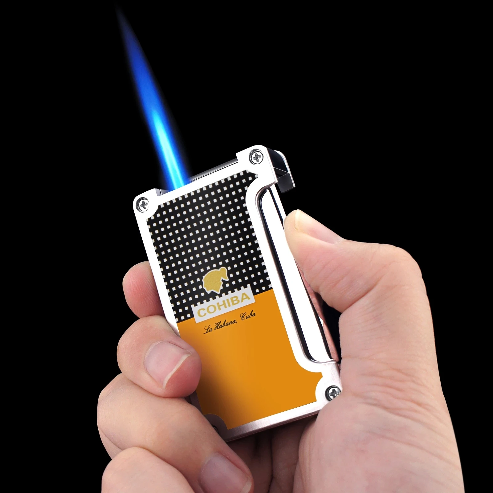 Новинка 2021 зажигалка для сигар COHIBA с голубым пламенем заправляемая Бутановая