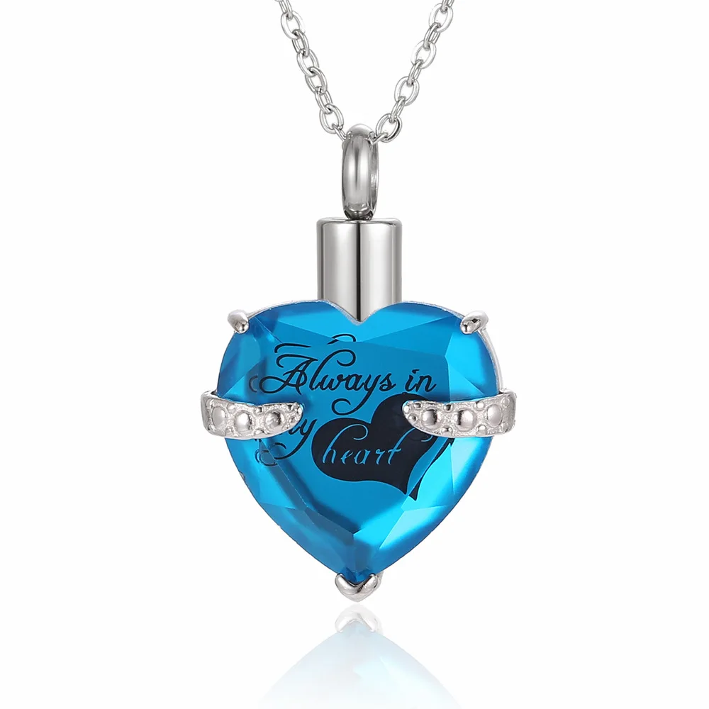 Always In My Heart Water Drop Pendant Necklace for Women Crystal Ashes Box Perfume Bottle Necklace Stainless Steel Jewelry