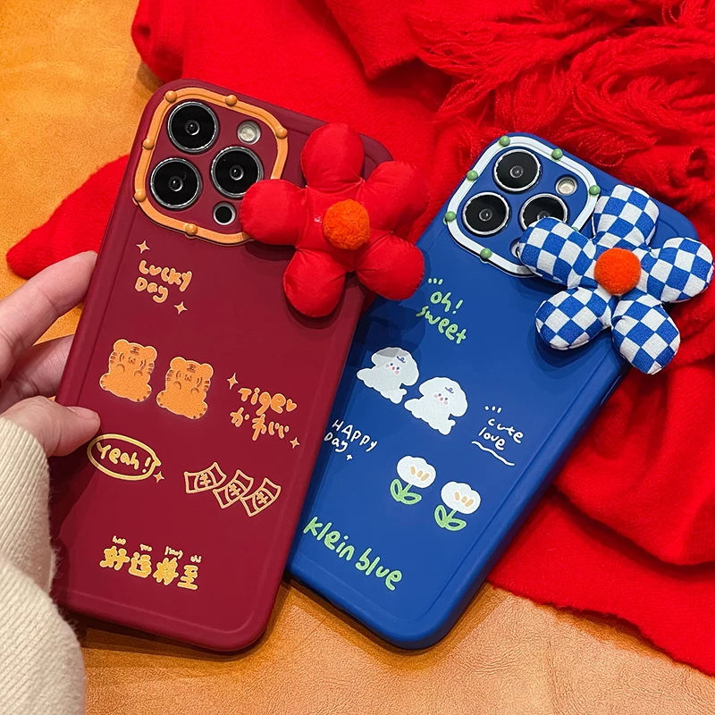 

New Red and Blue Down Flower Rotection Phone Case for IPhone 12 11 Pro Max Solid Protection for IPhone 13 ProMax Soft Cover Case