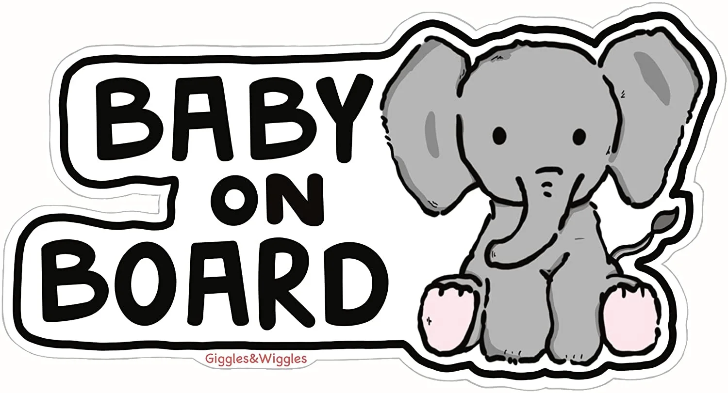 

For Giggles & Wiggles Baby on Board Elephant - Vinyl Decal Car Window Sticker Cute Unique Animal Design