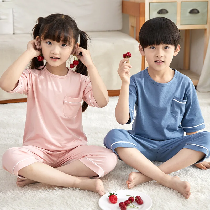 Teenages Pajamas Summer Cotton Pyjamas Kids Boys Clothes Sets Cartoon Children Sleepwear Pajamas for Girls 8 10 12 14 16 Years