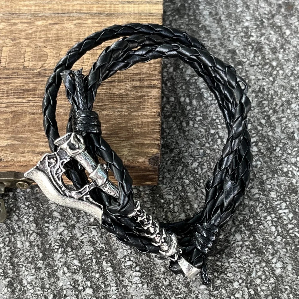 Ностальгический многослойный кожаный браслет с топором викингов для мужчин и