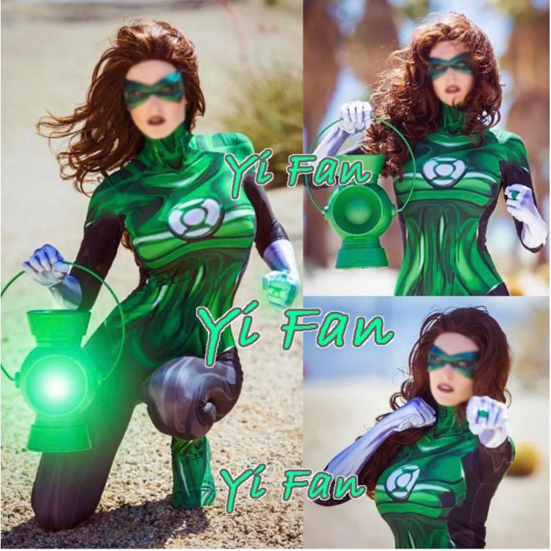 Girls Female Woman Ladys Green Lantern Cosplay Costume Superhero Zentai Suit Halloween Cosplay Bodysuit Adults Kids