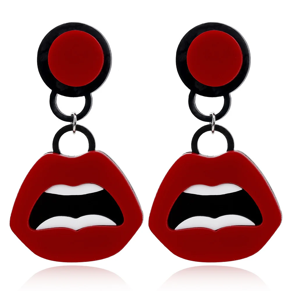 

Trendy 2022 Hip Hop Red Lip Long Tassel Drop Earring Vintage Chain Earrings for Women Party Jewelry