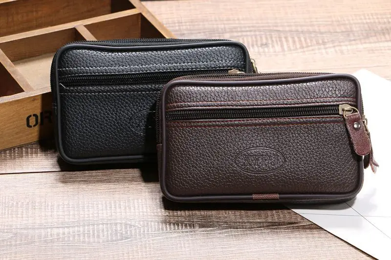 Men Leather Waist Bag Outdoor Small Wallet Wear-resistant Fanny Waist Pack Multifunction Phone Bag Coin Purse Unisex Belt Pouch