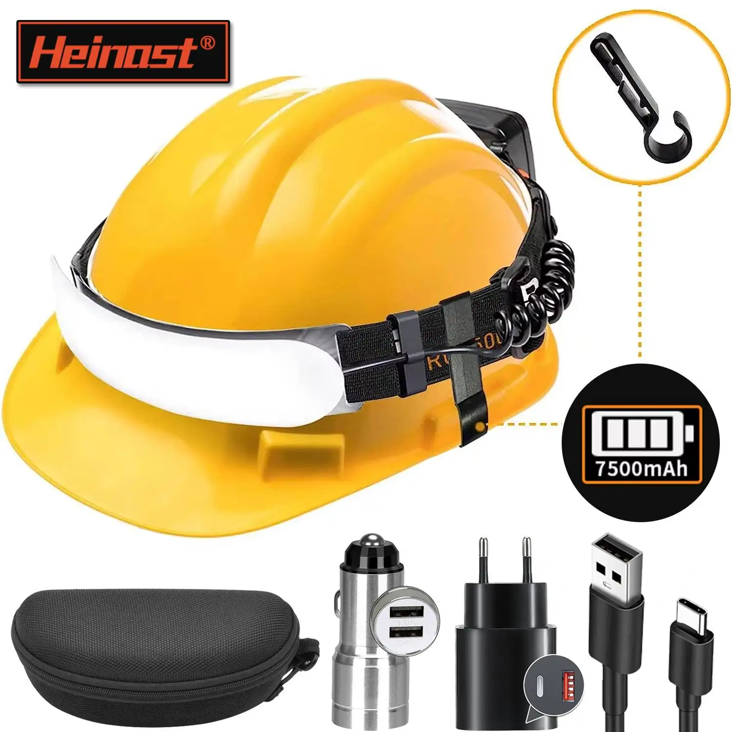 Перезаряжаемый светодиодный налобный фонарь Heinast 7500 мАч 3 режима 230 ° Освещение