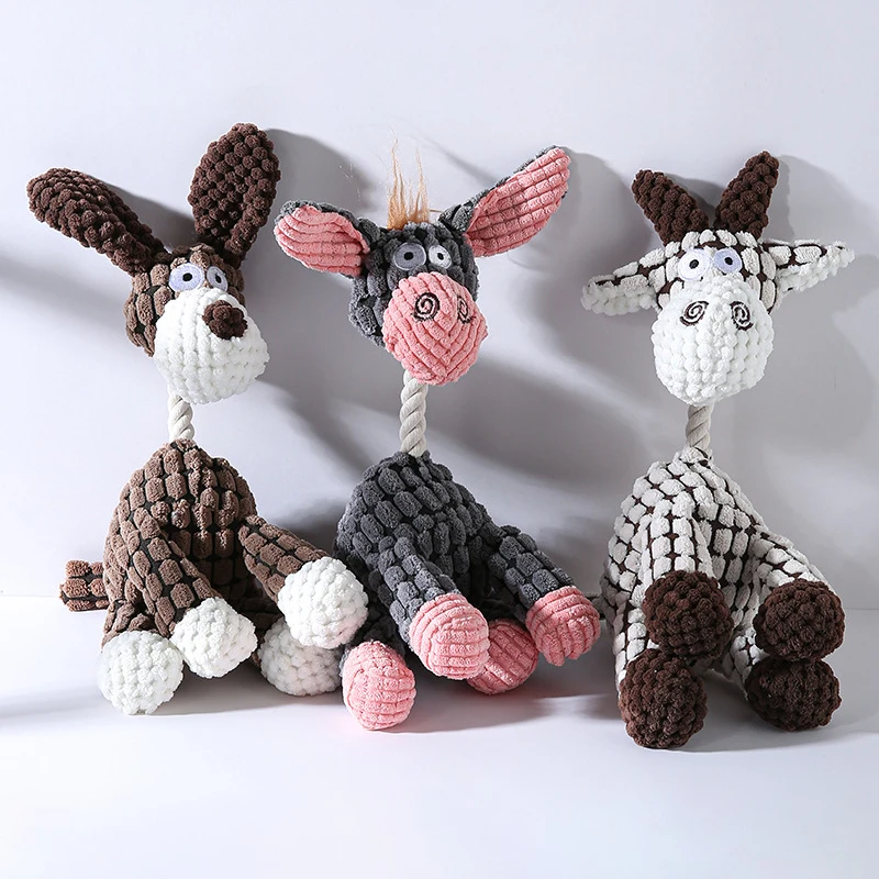 

Drop Shipping Dog Plush Toys Animal Cow Donkey Chew Resistant Squeaky Best Selling Big Small Puppy Pet Accessories Toy