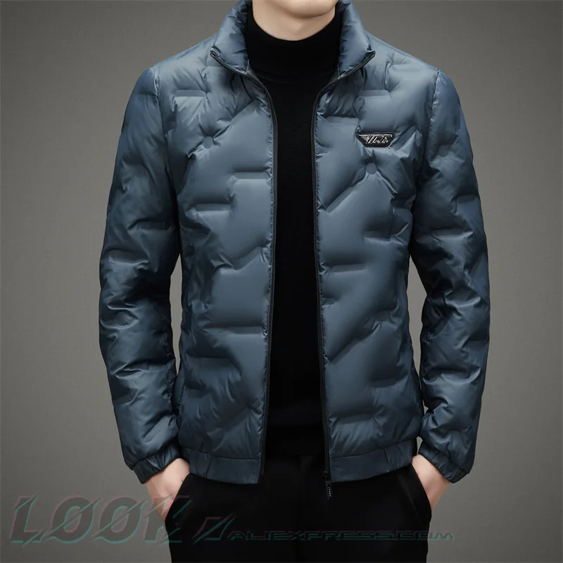 

Мужское Модное теплое зимнее пальто с утолщенным дизайном, повседневное стильное легкое тонкое короткое пальто корейской версии с воротником-стойкой