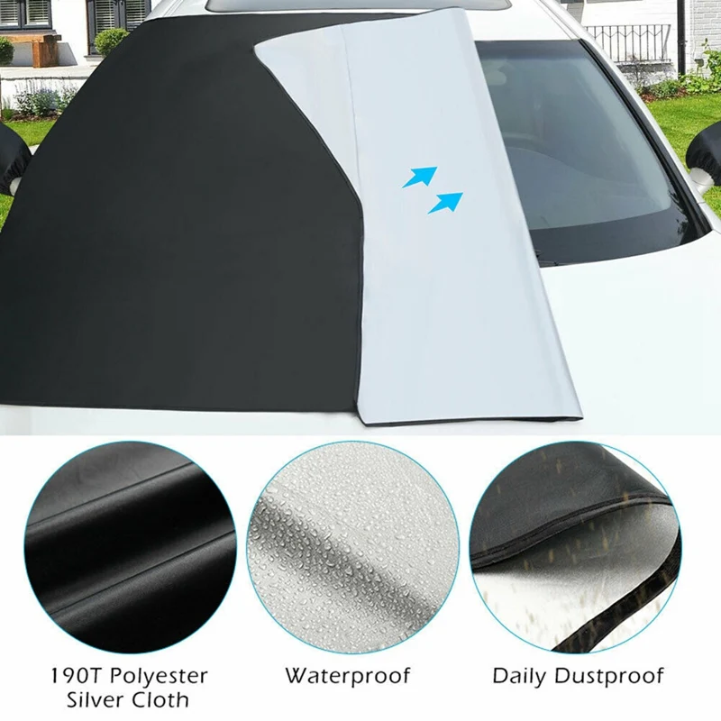 

210*125CM Car Magnetic Front Windshield Waterproof Anti Snow Protection UV Sunshade Cover Double Sided Use 190T Polyester Cloth