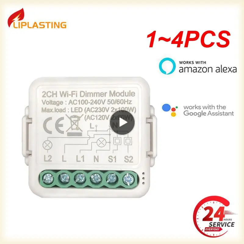 

1~4PCS Tuya 3.0 Smart Dimmer Switch Module 10A, Supports 2 Way Control Dimmable Switch, Work with Alexa Alice Home