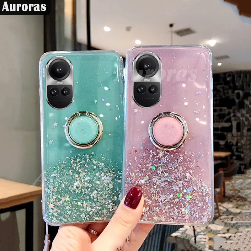 Auroras для OPPO Reno 10 Pro 5G Обложка с держателем кольцо блестками прозрачные украшения