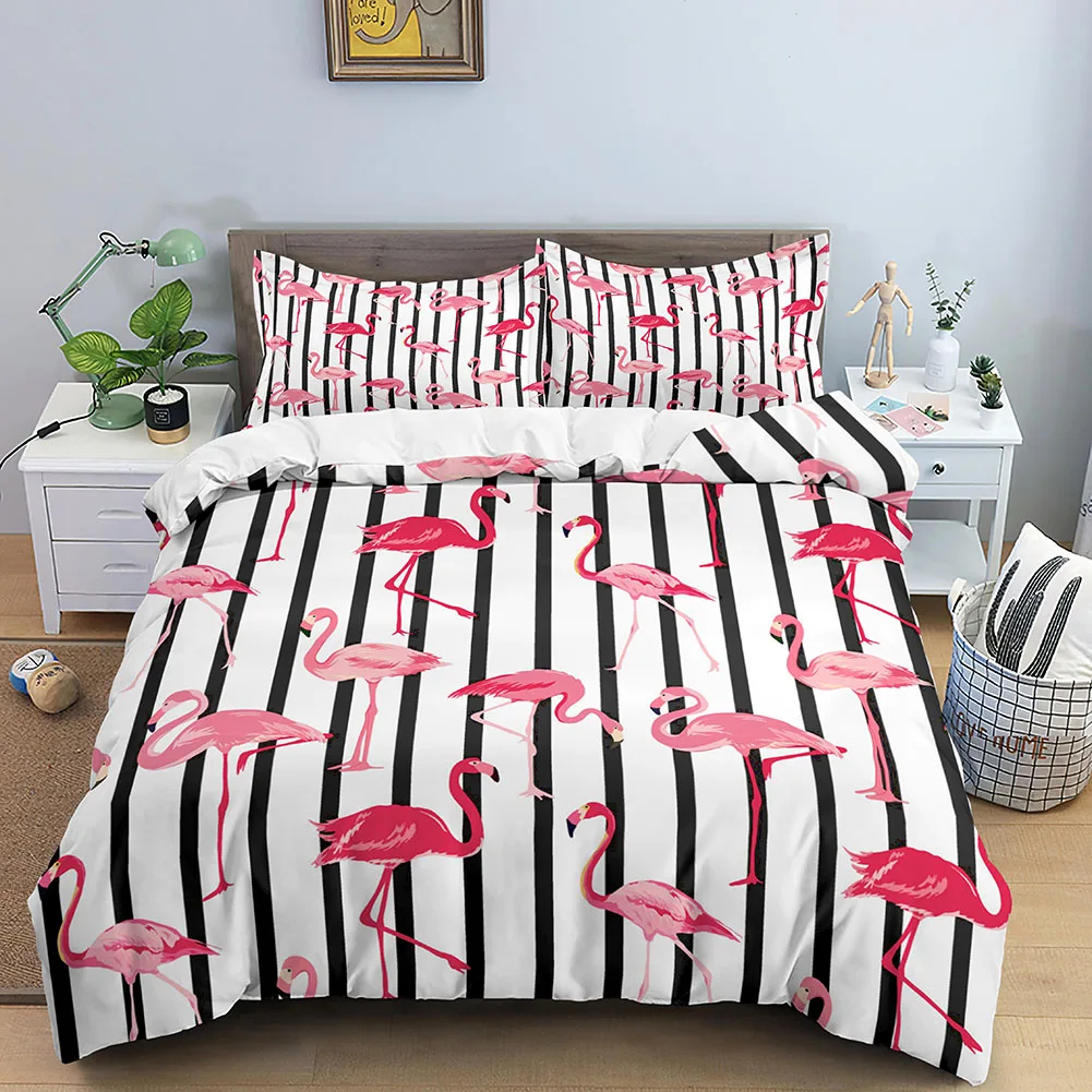 3D Bedding Set Cute Falmingo Duvet Cover Quilt Cover With Zipper Queen Double Comforter Sets Kids Gifts No Bed Sheet images - 6