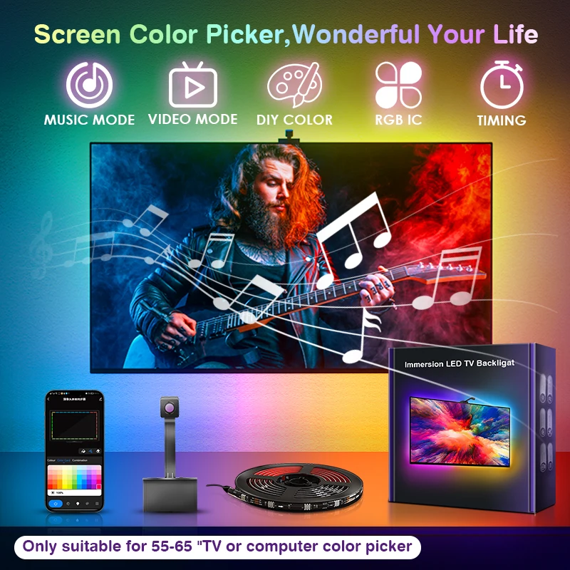 

Wi-Fi Tv Led Backlight Rgb Tape Screen Color Sync Led Strip Light For 55-65 Inch Tv/Pc Compatible With Alexa & Google Assistant