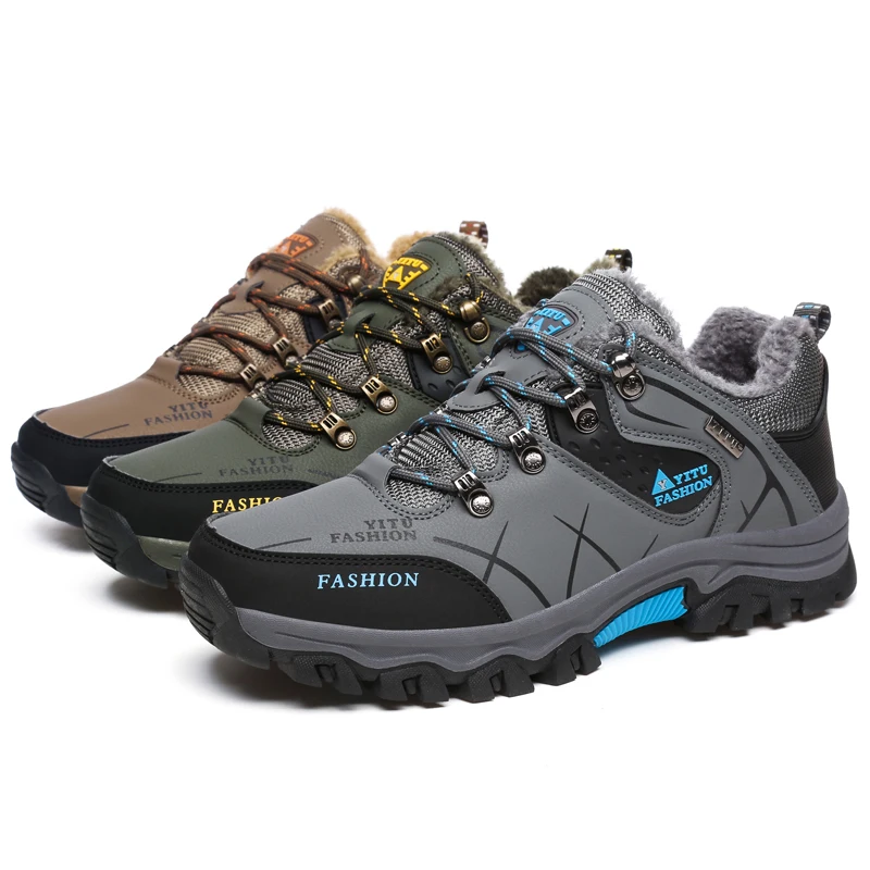 Winter Ankle Men Hiking Boots Rubber Outdoor Sport Boots With Fur Men Sneakers Non-slip Waterproof Snow Shoes Man