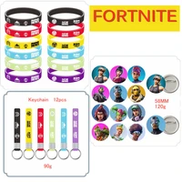 12pcs fortnite silica gel bracelet set game peripheral portable keychain anime fashion backpack ornament pins brooch for boys